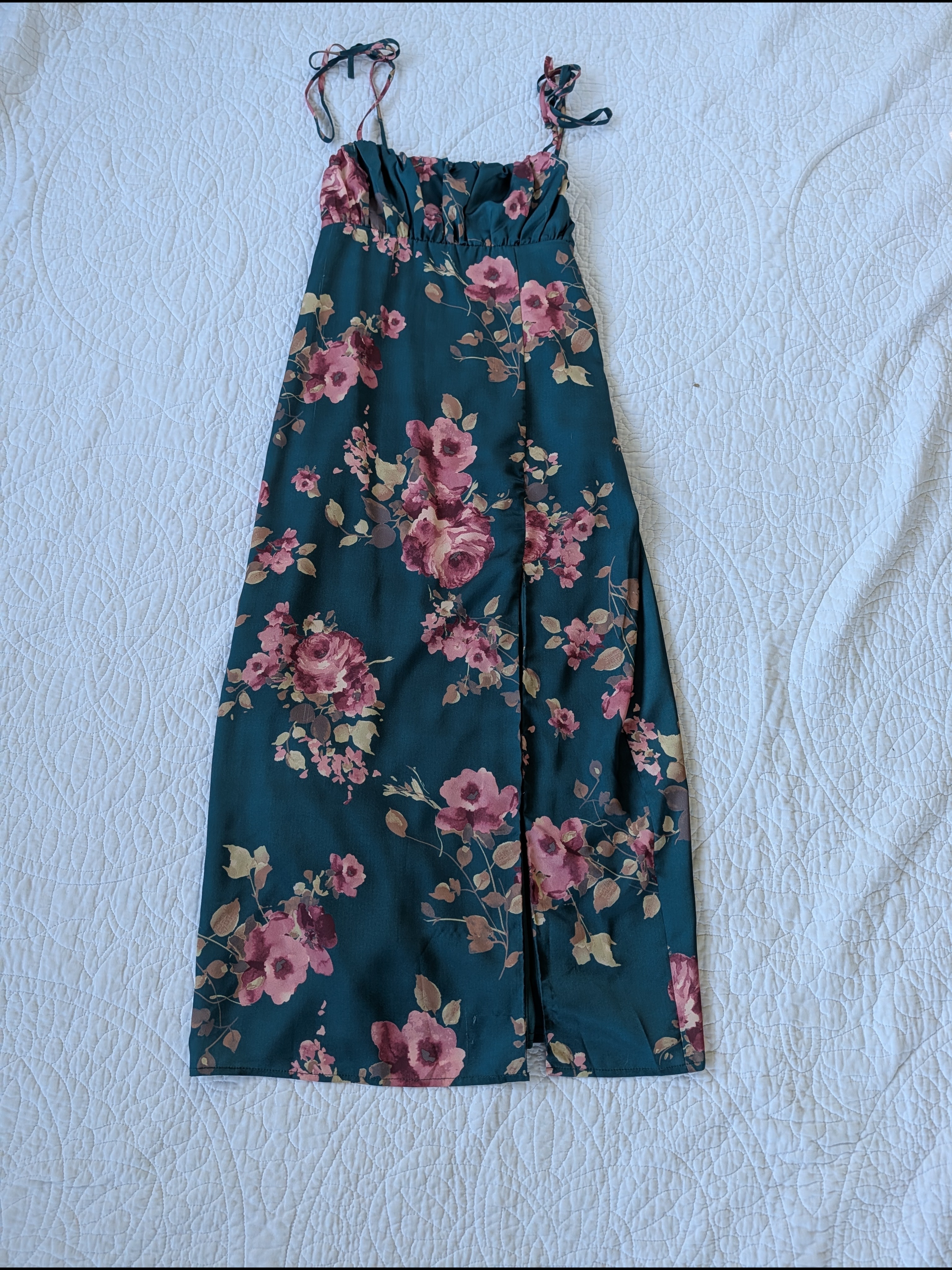 Lulu's Teal Maxi Dress With Pink Floral Print